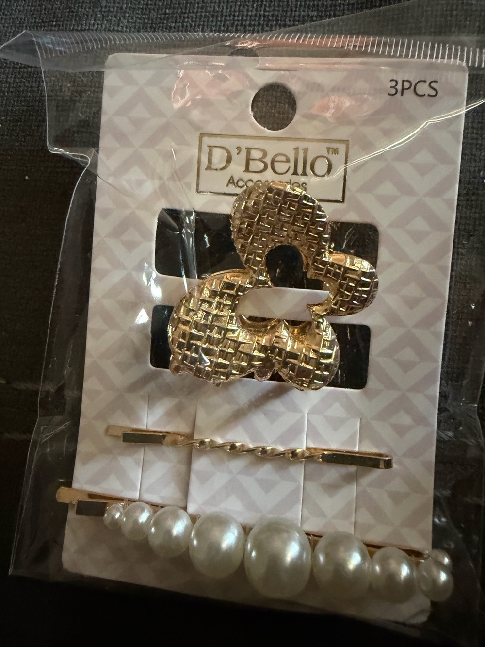 Gold Pearl Accent Hair Clip Set - 3PCS